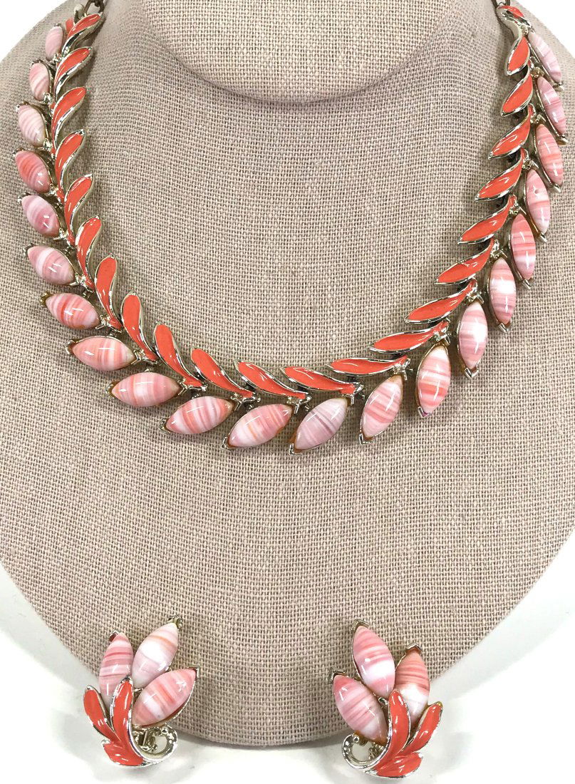 Vintage Signed Art Glass Enamel Necklace Earrings Set . (1 of 20)