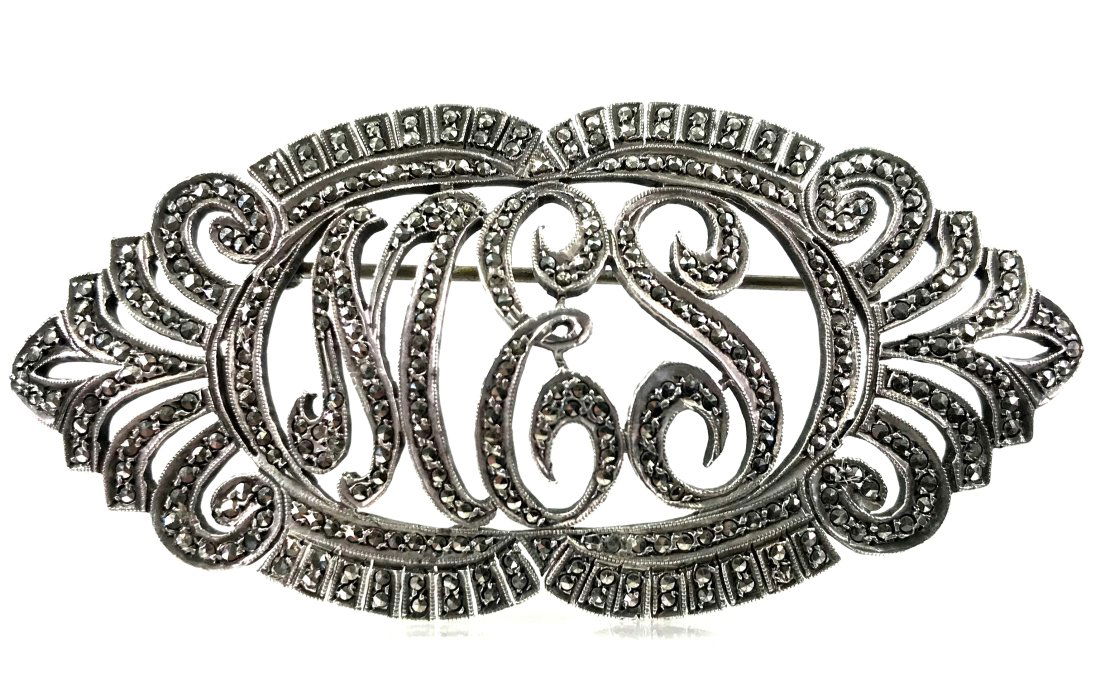Antique Art Deco Sterling Marcasite Pin Brooch. (1 of 11)