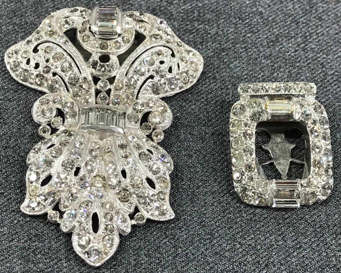 Vintage Art Deco Rhinestones Silver Clip Brooches. (1 of 16)