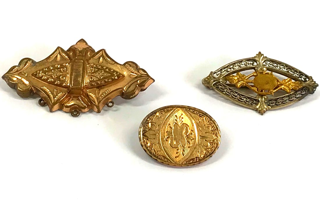 3 Antique Victorian Gold Filled Pin Brooches (1 of 11)