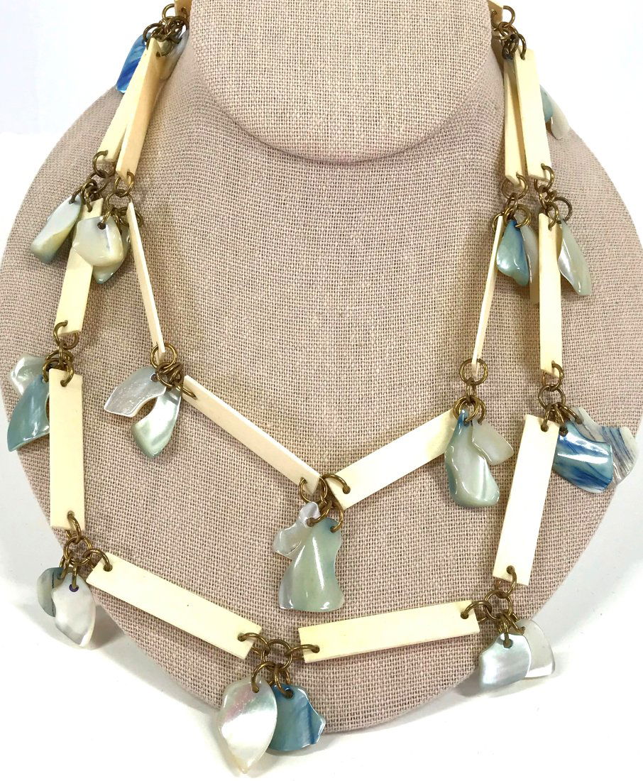 Vintage Blue Shell Dangles Plastic Panels Necklace. (1 of 10)