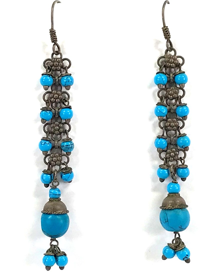 Vintage Ethnic Faux Turquoise Silver Dangles Earrings (1 of 6)