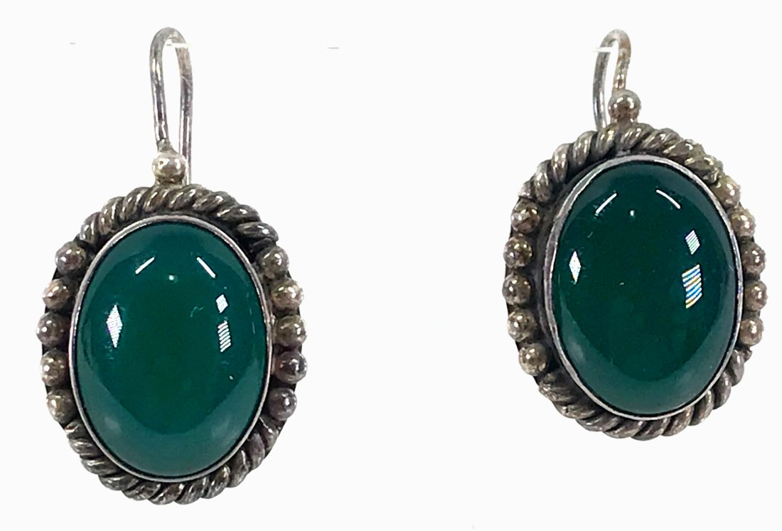 Vintage Ethnic Style Chrysophrase Sterling Earrings (1 of 7)