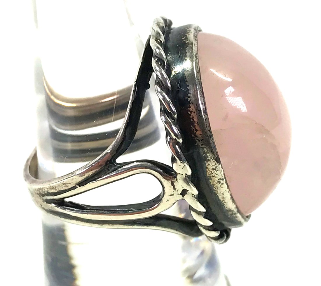 Vintage Modernist JAD Rose Quartz Sterling Ring. (1 of 10)