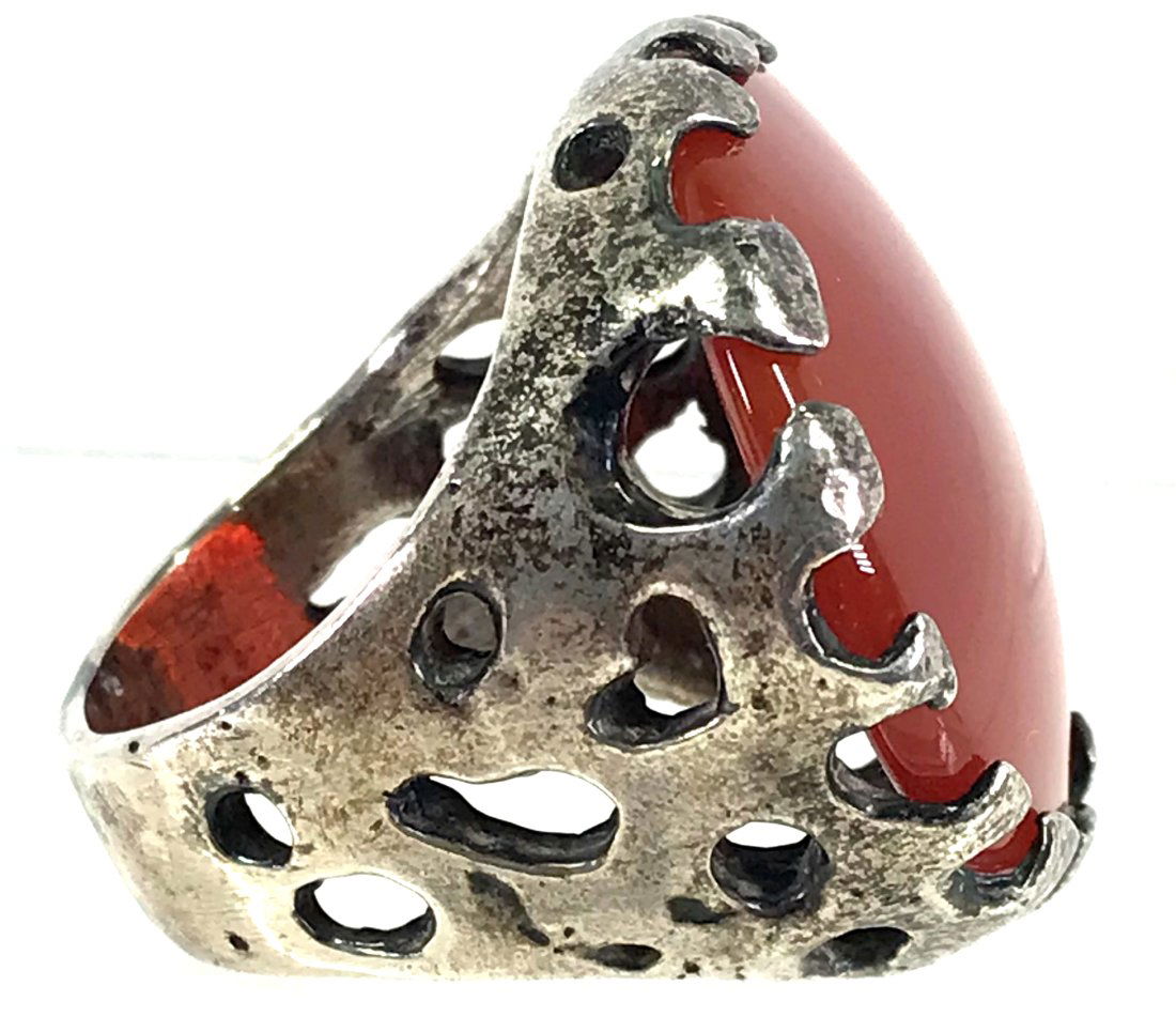 Vintage Brutalist Artsy Carnelian Sterling Ring. (1 of 9)