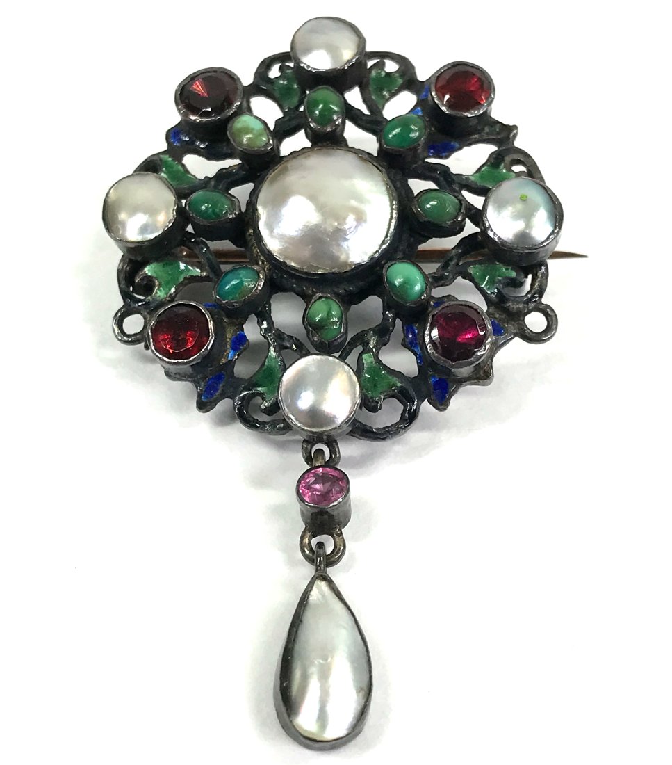 1880s Hermann Bohm Vienna jewel enamel silver brooch (1 of 14)