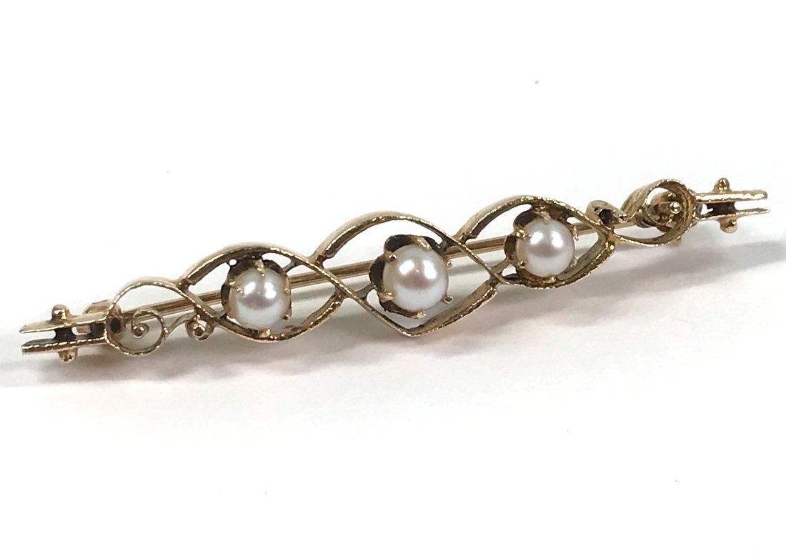 Brutalist Pearls 14K Yellow Gold Pin Brooch (1 of 13)