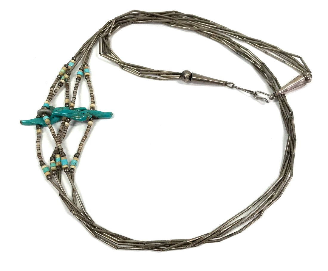Native american turquoise bird fetish liquid silver necklace (1 of 15)