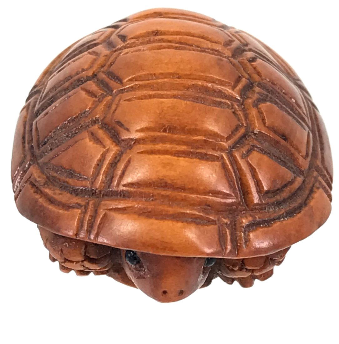 Japanese Glass Eyes Carved Wood Turtle Netsuke. Signed Kougyoko (1 of 8)