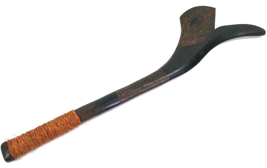 Fijian Sali Club. Carved wood, fiber: Fijian Sali Club. Carved and decorated wood, fiber. It measures 25 1/2 inches long and 8 ½ inches widest. Weight: 1 Lbs 2 oz. This is a NO RESERVE AUCTION: there are no hidden or confidential r