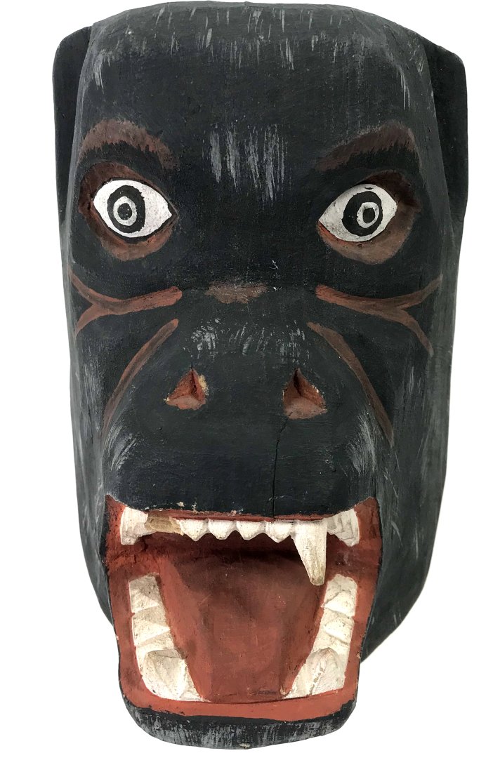 Vintage Chane North Argentina Ceremonial Monkey Mask: Vintage Chririguano Chane, Northern Argentina Ceremonial Monkey Mask. Palo Borracho ( Chorissia insignis) carved and painted wood. races of hand writting on the back. It measures 9 inches high and 5 1