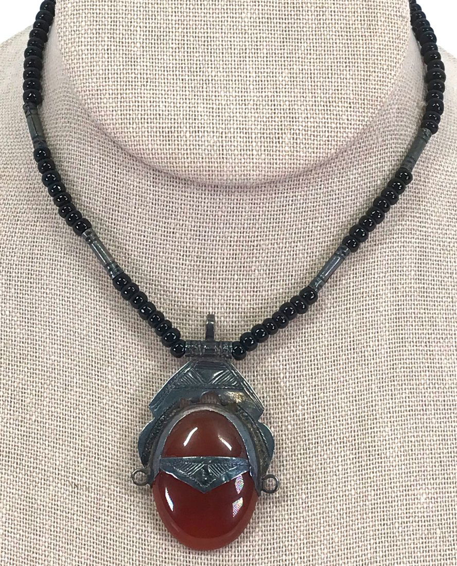 Vintage Berber Carnelian Sterling Silver Beaded Necklace. (1 of 9)