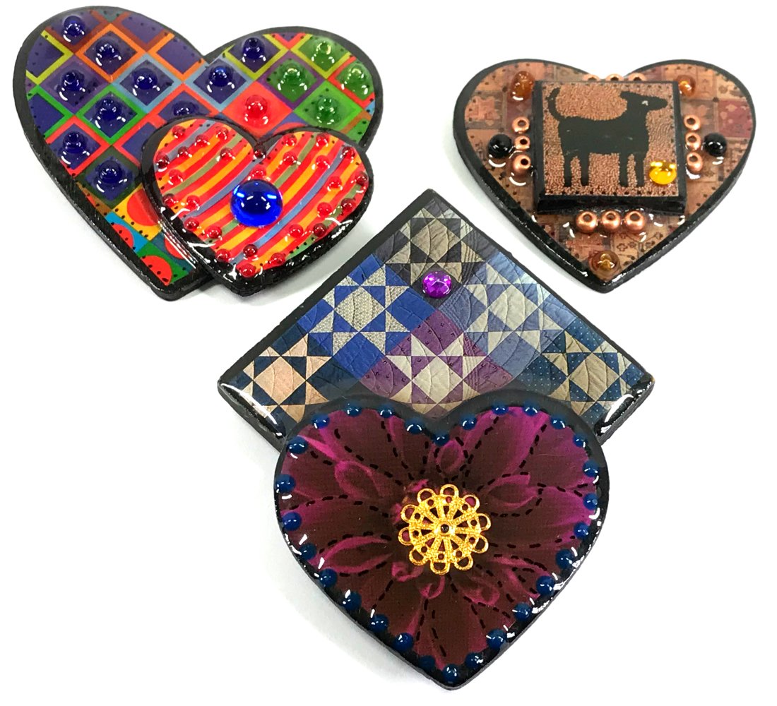 Images Of The Heart OOAK Betty Williams Carbol Collage Brooches. Lot of 3 (1 of 14)