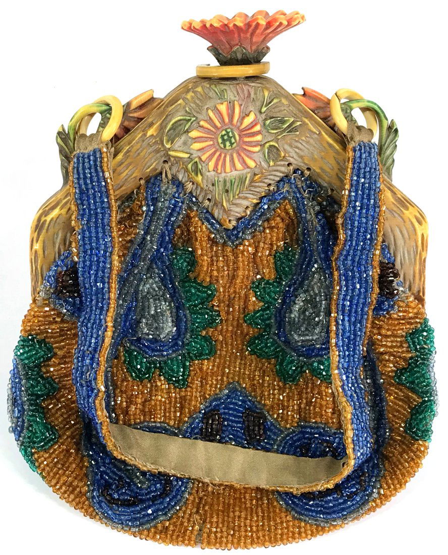 Antique Flower Clasp Celluloid Frame Beaded Purse Bag. (1 of 16)
