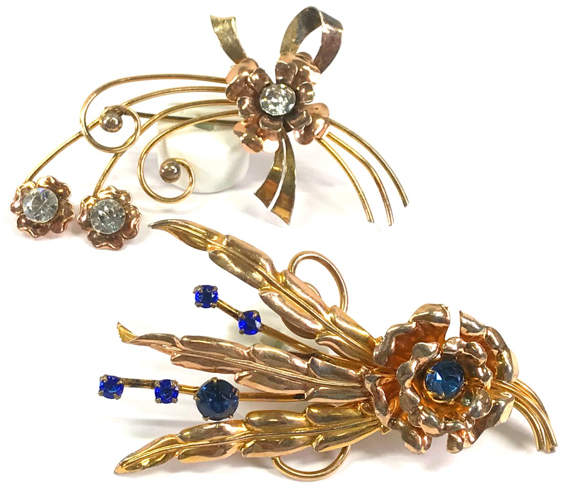 Vintage Signed Crystals Flowers Bouquet Gold filled Brooches (1 of 13)