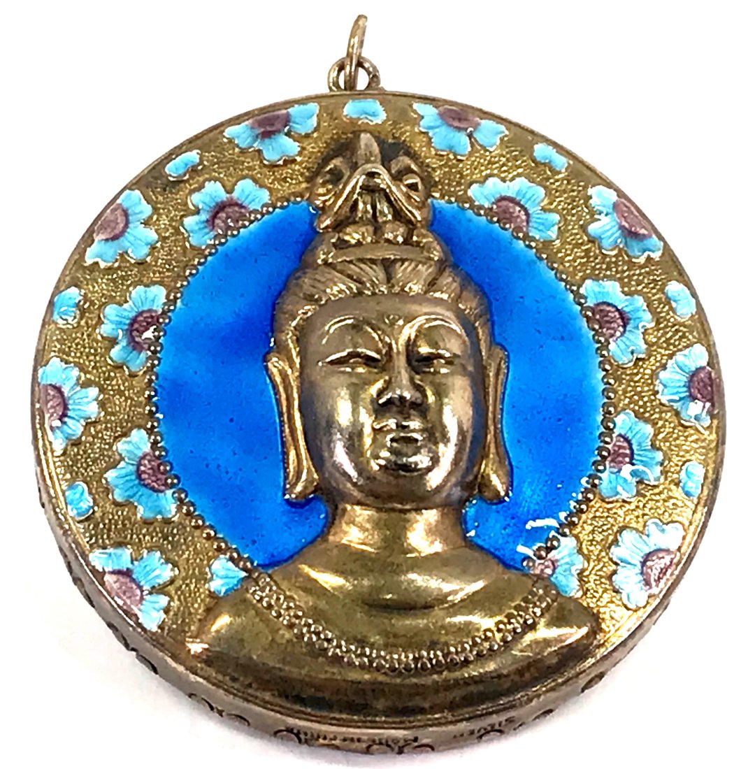 Vintage China Export turquoise enamel silver Buddha pendant: Vintage China Export turquoise enamel sterling silver Buddha pendant . Mirror on the back. Marked Silver Made in China on the side. For measures please refer to the picture taken with a measuring tape