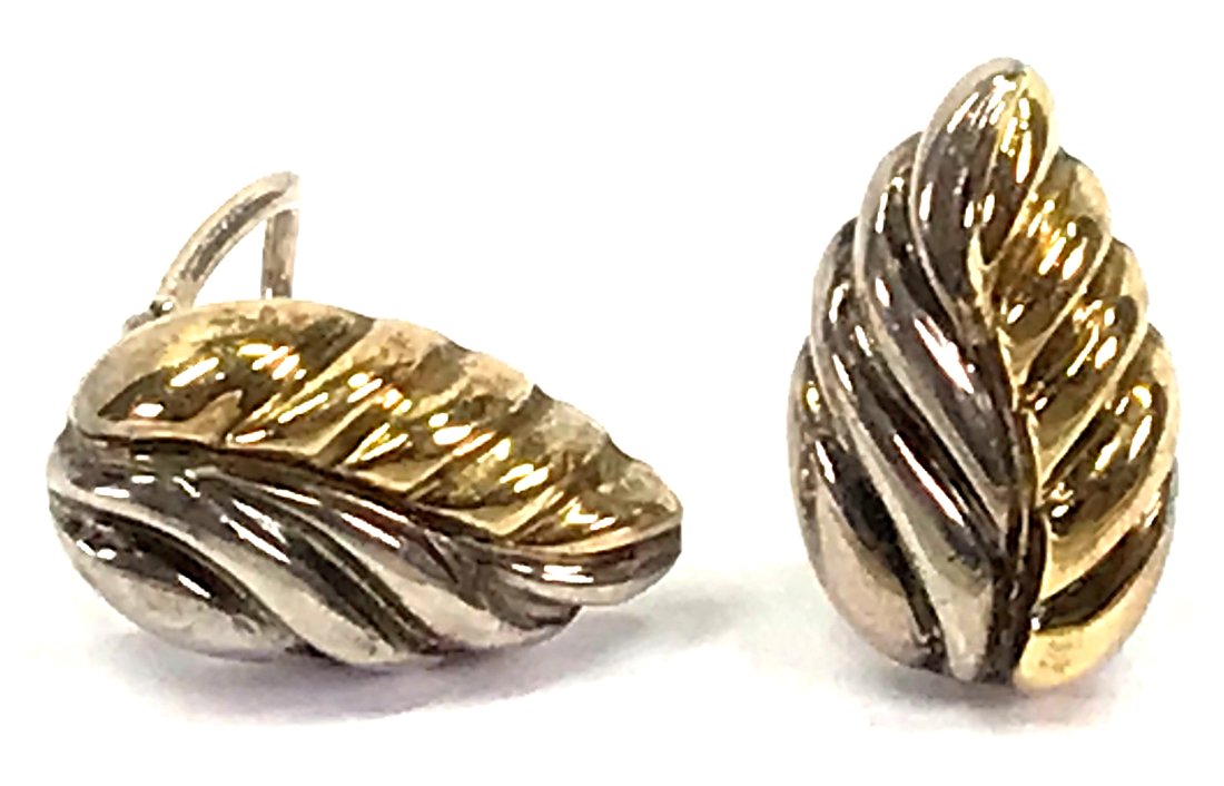 Vintage sterling silver & 18K yellow gold leaf earrings (1 of 13)