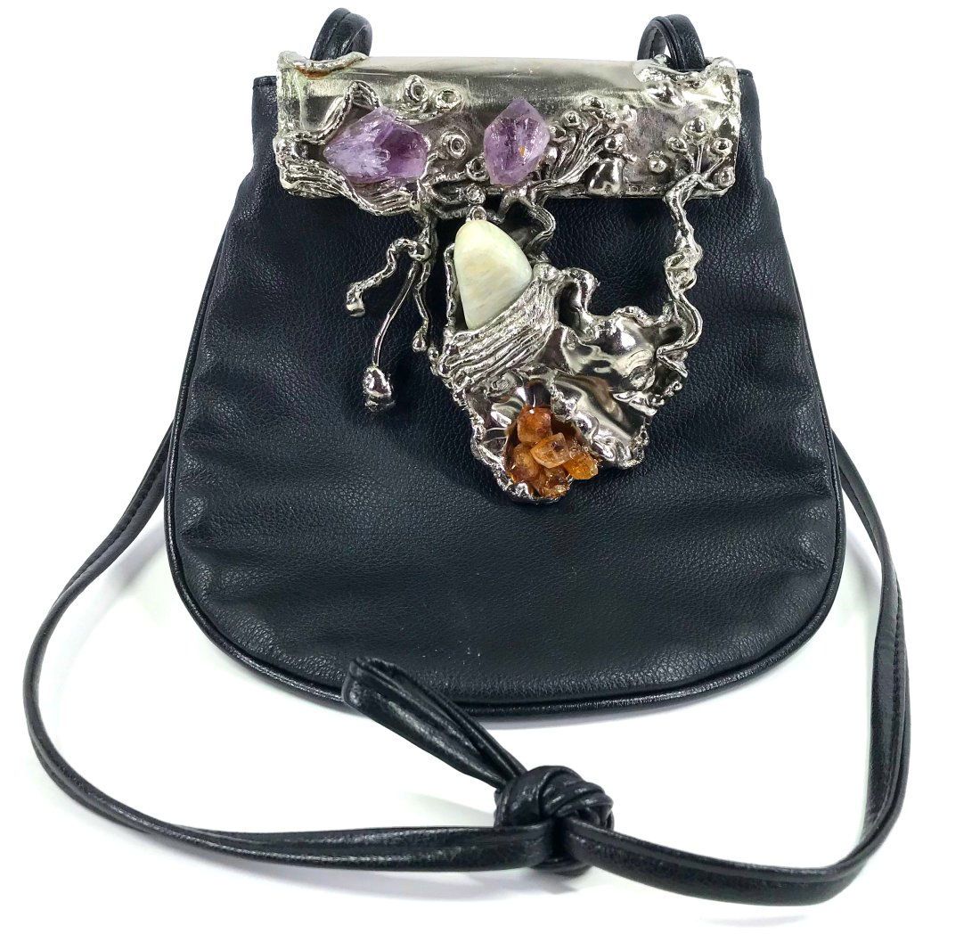 Vintage Brutalist Carvalhu"s Rio Stones Metal Leather Purse. (1 of 14)