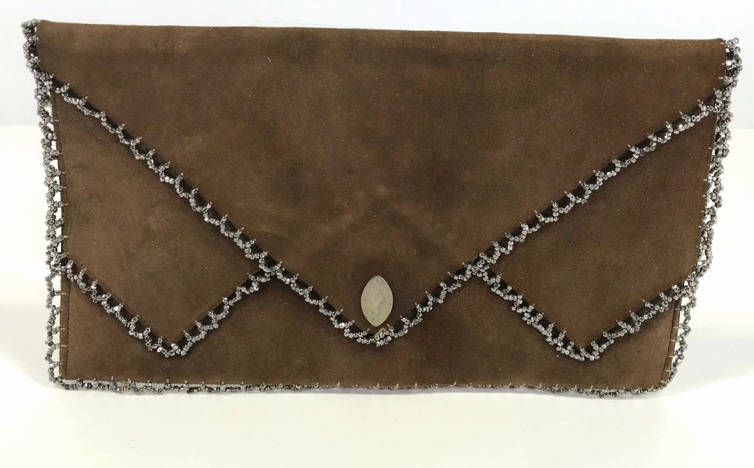 Art Deco Flapper Beaded Lace Trim Suede Purse (1 of 14)