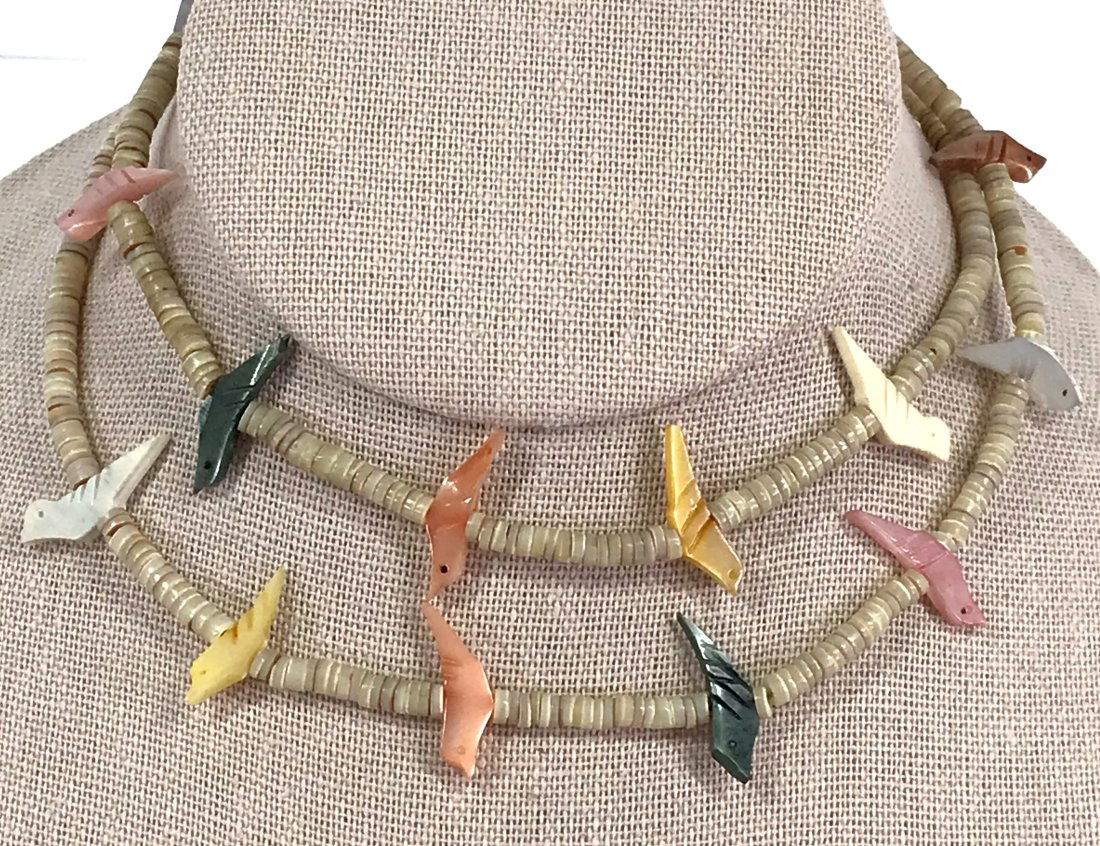 Native American MOP Bird Fetish Coral Heishi Shell Necklace (1 of 9)