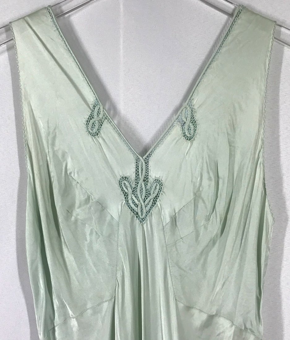 Vintage Mid Century Embroidery Silky Lingerie Slip Maxi Dress.: Vintage Mid Century Embroidery Silky Lingerie Slip Maxi Dress. No label. Np size label. Length: 59 inches. For measures please refer to the picture taken with a measuring tape. This is a NO RESERVE AU
