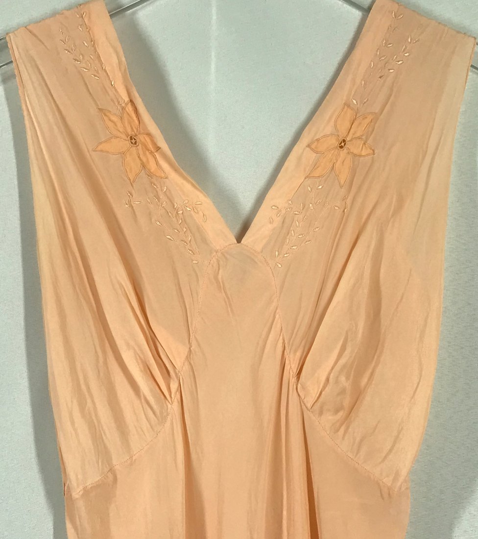 Vintage Mid Century Embroidery Silky Lingerie Slip Maxi Dress.: Vintage Mid Century Embroidery Silky Lingerie Slip Maxi Dress. No label. No size label. Length: 47 inches. For measures please refer to the picture taken with a measuring tape. This is a NO RESERVE AU