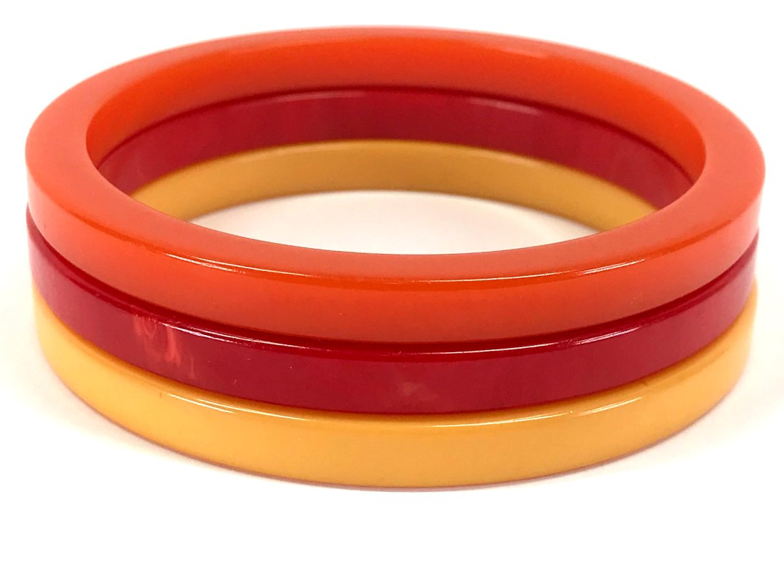 Vintage red, orange & butterscotch bakelite tested bracelet bangles. (1 of 8)