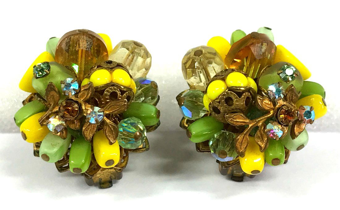 Vintage Jonne AB Crystals Glass Beads Clip Earrings (1 of 10)