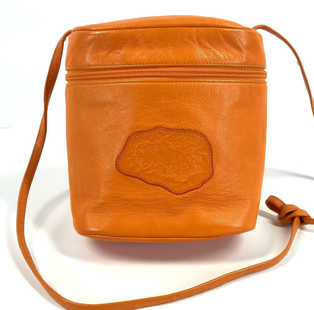 Vintage 80"s Carlos Falchi Orange Leather Purse Bag (1 of 14)
