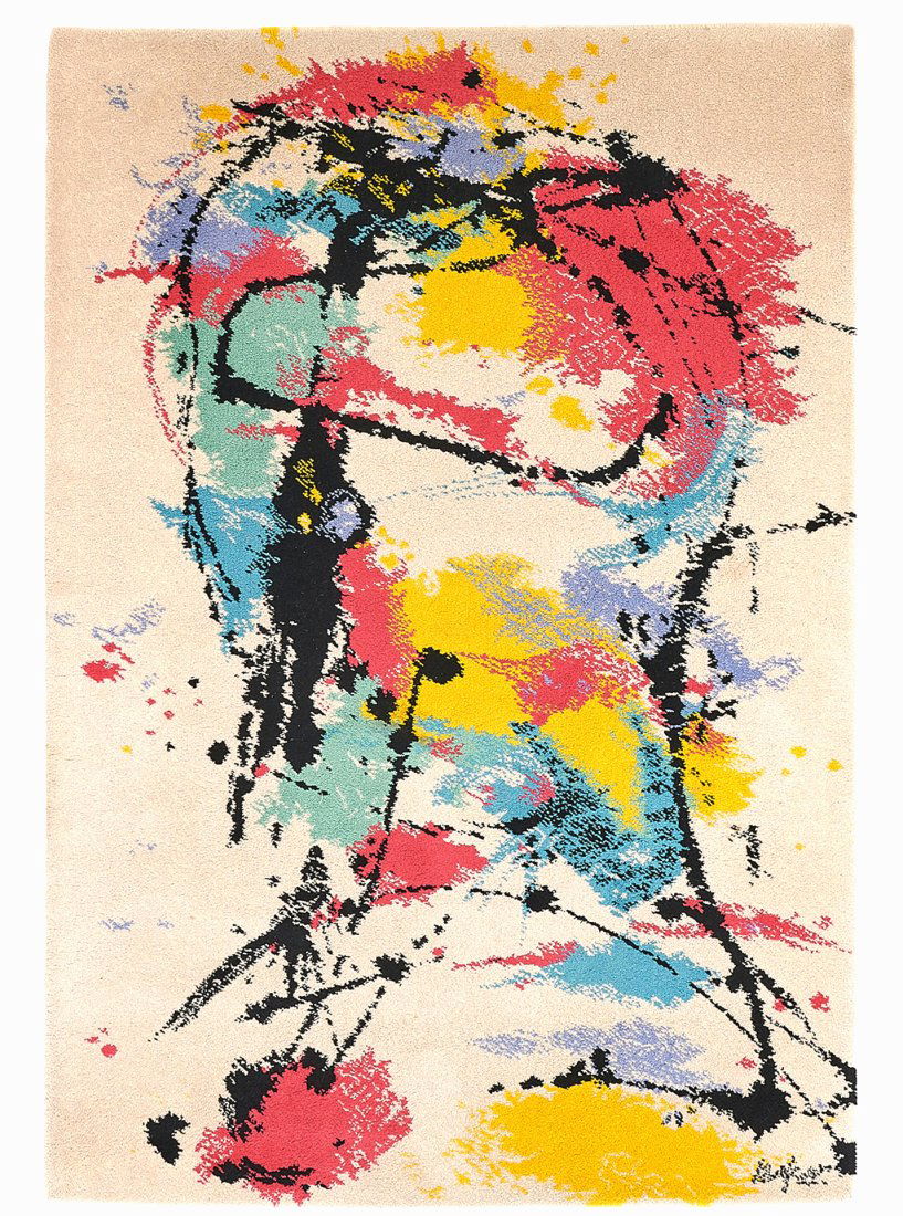 Robert Jacobsen Evolution 1984 Wool Rug Denmark: Robert Jacobsen Evolution 1984 Wool Rug Ege Axminster A/S Denmark. Size approx 4' 7 x 6' 8 - 55 x 80 inches. Partial Manufacturer's label. This is a NO RESERVE AUCTION: there are no hidden or confiden