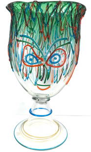 Luigi Mellara Tribute to Picasso Face Murano Glass Vase 20 Inches tall: Italian Murano Luigi Mellara Face Glass Vase. Tribute to Picasso Style. Heavy piece. Signed on the foot. It measures 20 inches high and 11 ½ widest. Weight: 14 Lb. This is a NO RESERVE AUCTION: