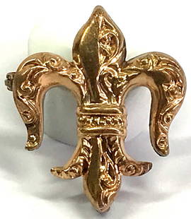 Antique Edwardian fleur de lis gold filled brooch and keeper hook: Antique Edwardian fleur de lis gold filled pin brooch and keeper hook. For measures please refer to the picture taken with a measuring tape. Weight: 3 Grams. This is a NO RESERVE AUCTION: there are no