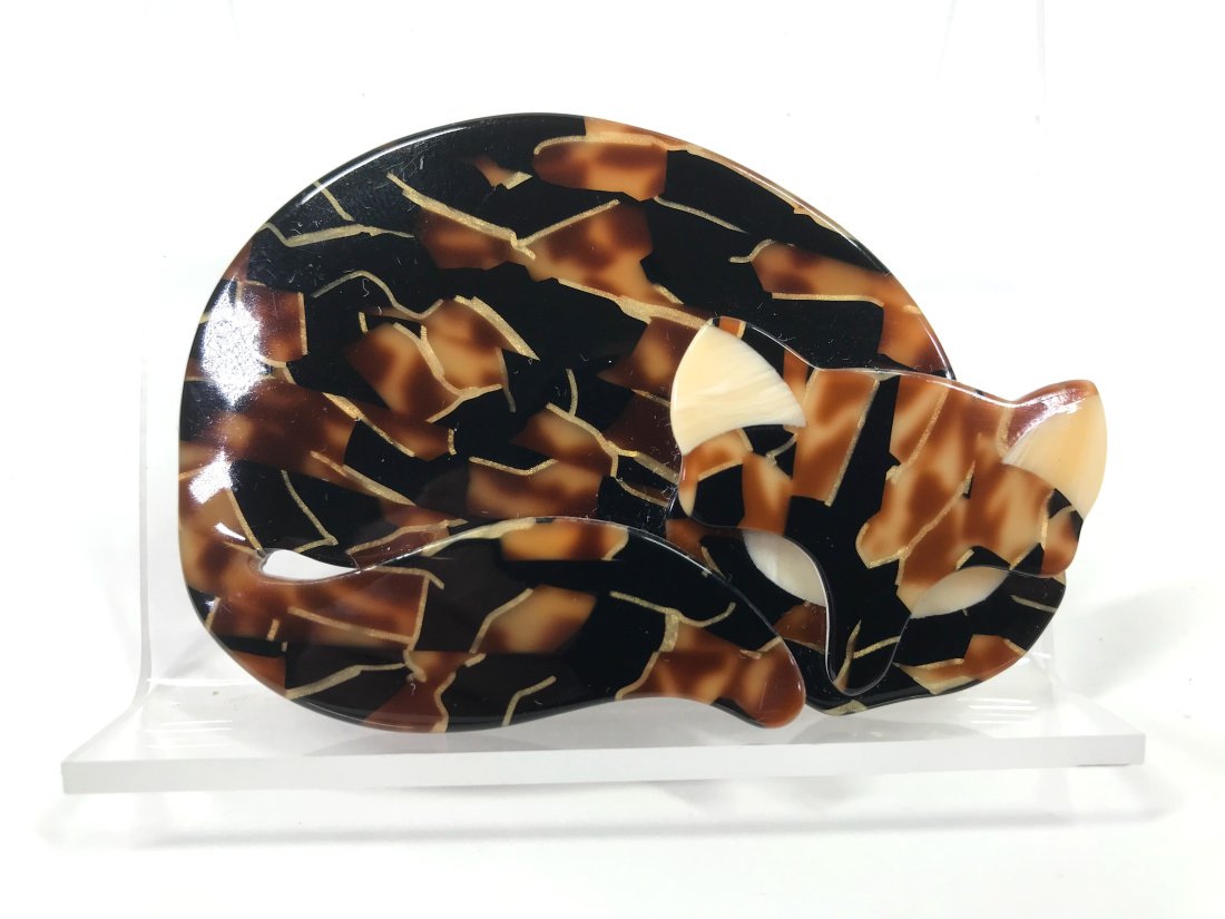 Vintage Lea Stein for Agatha Paris Plastic Cat Brooch. (1 of 10)