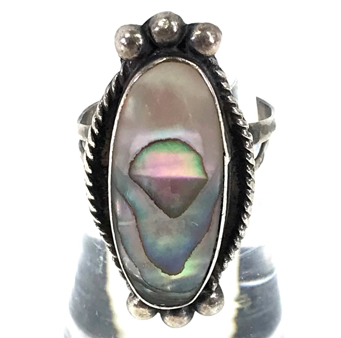 Vintage Taxco Mexico HLF Ethnic Abalone Sterling Ring. (1 of 10)