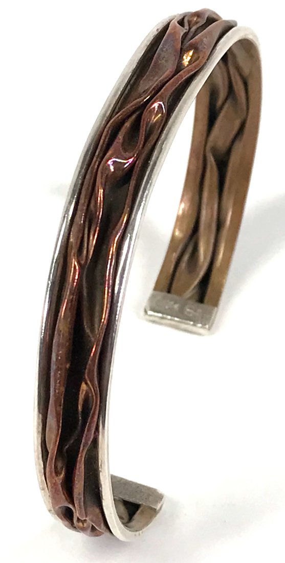Vintage Brutalist HPSilver Copper & Sterling Cuff Bracelet. (1 of 12)