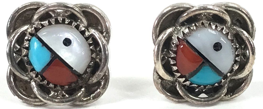 Zuni Sun Face Multi Stone Sterling Silver Earrings. (1 of 8)
