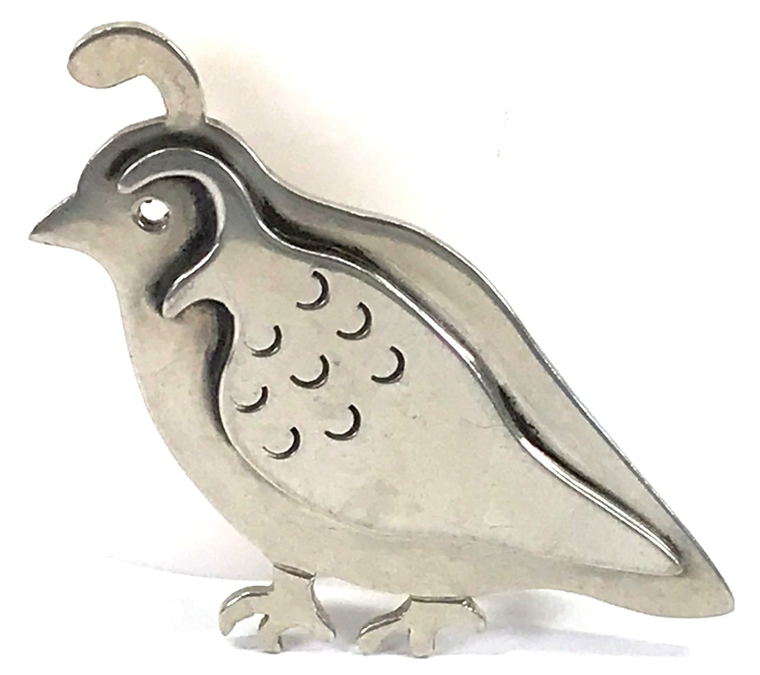 Vintage MCM JHN Pewter Quail Pin Brooch.: Vintage MCM JHN Pewter Quail Pin Brooch. Marked JHN Pewter. For measures please refer to the picture taken with a measure tape. Weight: 10 Grams. This is a NO RESERVE AUCTION: there are no hidden or c
