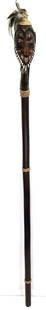 Papua New Guinea Middle Sepik Staff: Papua New Guinea Middle Sepik Staff. Carved wood, pigments, fibers, feathers. It measures 53 1/2 inches long and 3 1/4 inches widest. Weight: 1 Lb 3 oz. This is a NO RESERVE AUCTION: there are no hidd