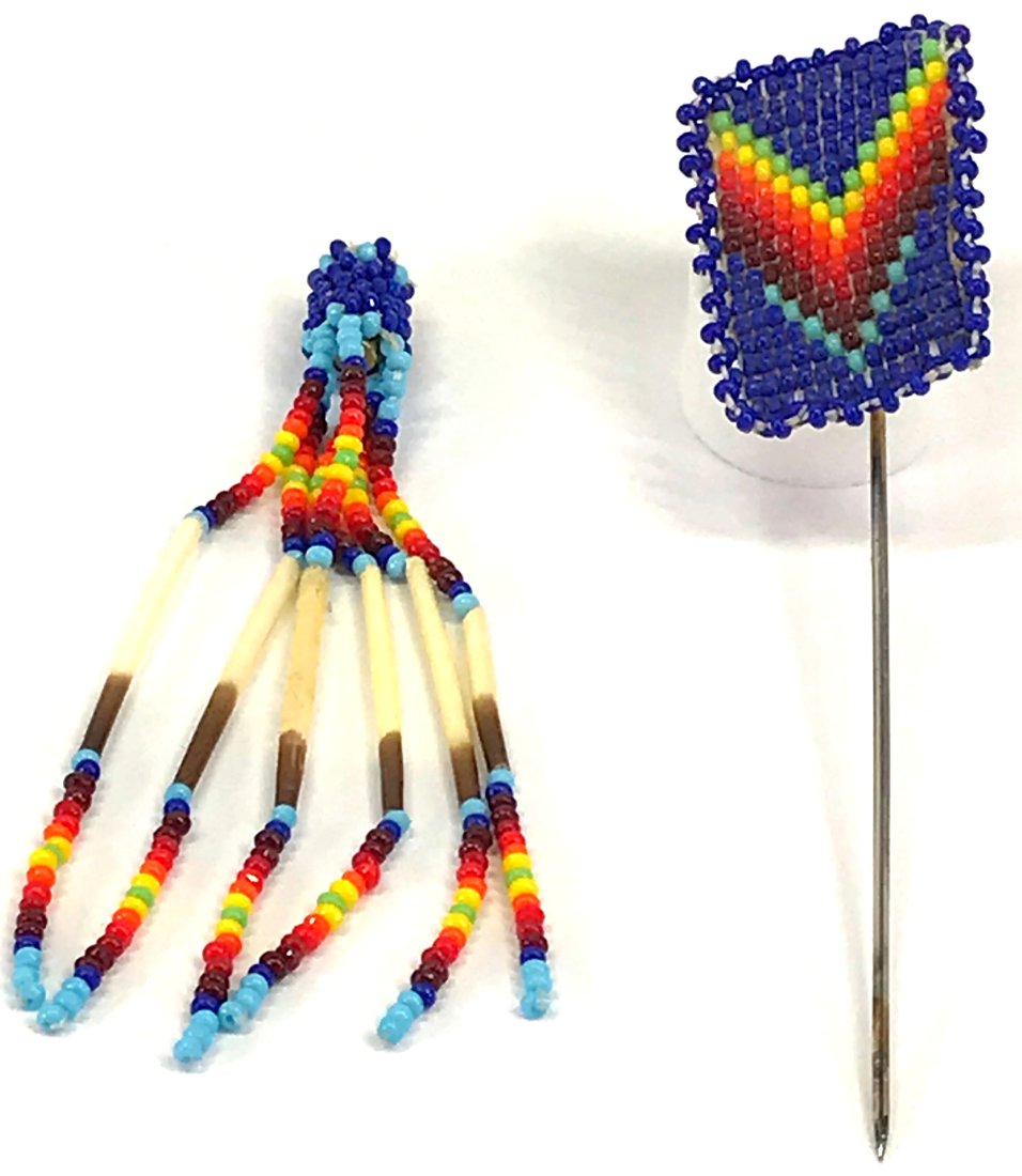 Native American Agnes Plenty Bull glass & porcupine quill arrow with tassel beadwork stick pin (1 of 8)