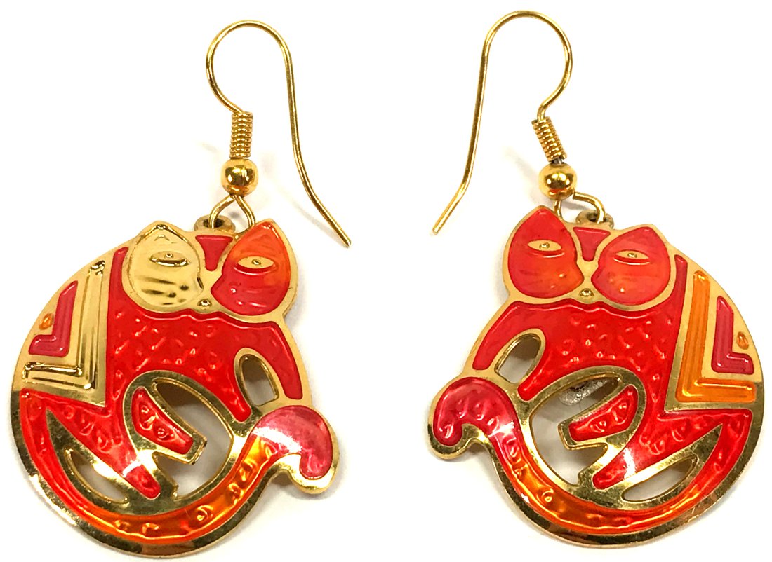 Vintage Berebi Orange Cats enamel goldtone metal hook earrings.: Vintage Berebi Orange Cats enamel goldtone metal hook earrings. Label. For measures please refer to the picture taken with a measuring tape. Weight: 7 Grams. This is a NO RESERVE AUCTION: there are no