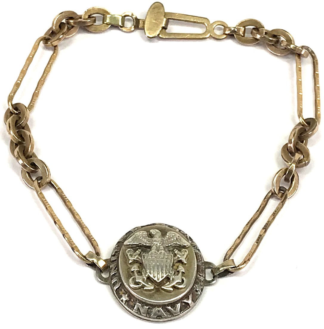 Vintage WWII United States Navy sweetheart gold filled chain bracelet (1 of 12)