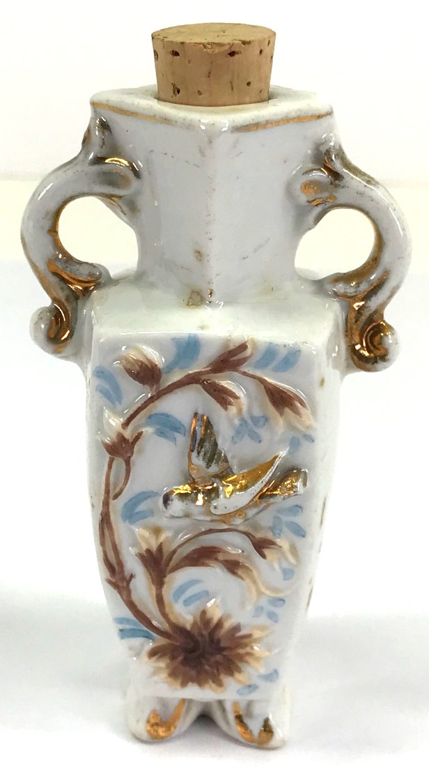 Antique painted bird flower porcelain handled jasmin perfume bottle (1 of 10)