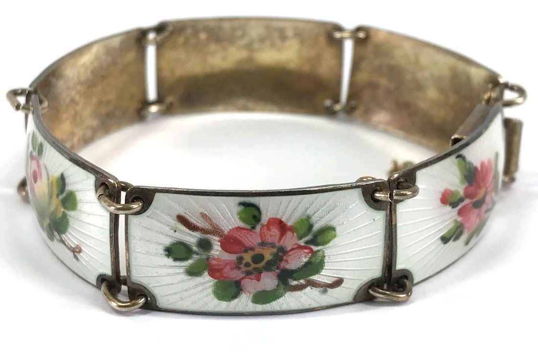 Vintage Finn Jensen Sterling Norway Enamel Flowers Bracelet. (1 of 14)