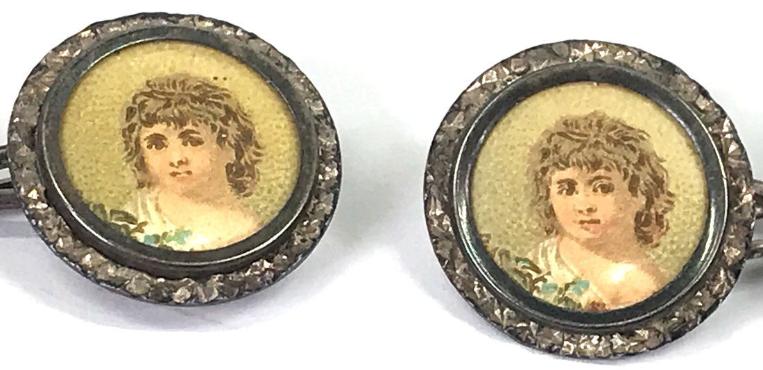 Antique Hand Painted Portrait Celluloid Cover Sterling Cufflinks (1 of 12)