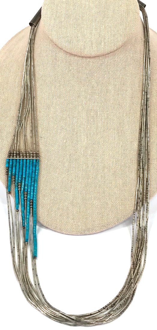 Southwestern Turquoise Sterling Liquid Silver Waterfall Necklace. (1 of 10)
