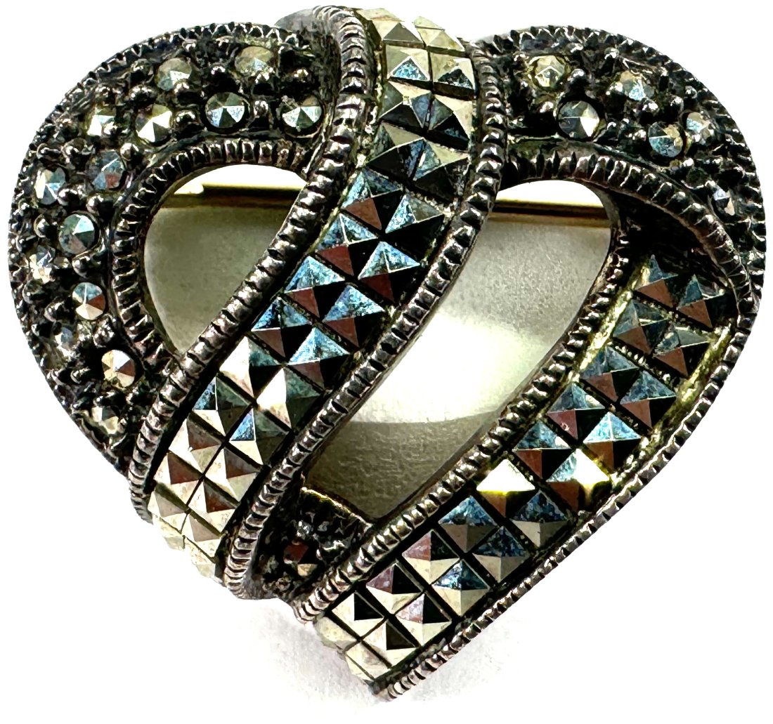 Vintage Judith Jack marcasites sterling silver heart pin brooch. (1 of 9)