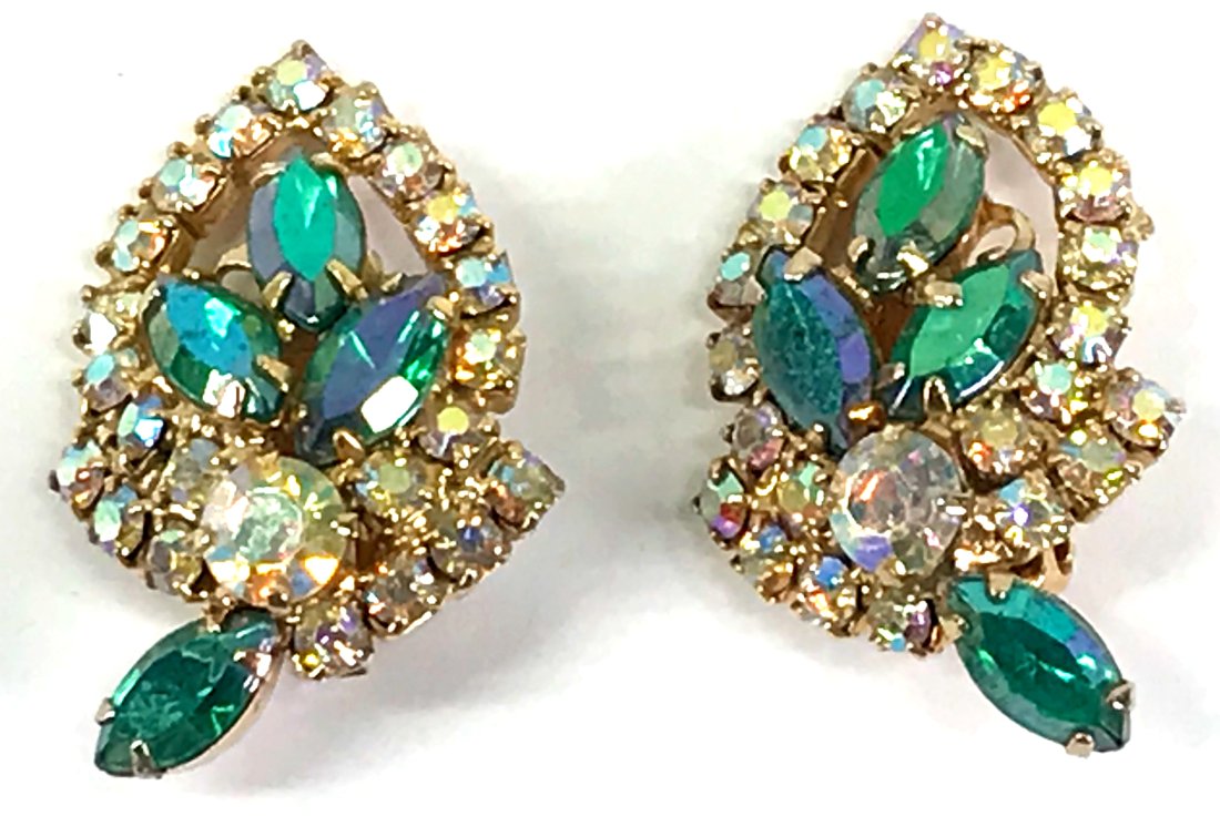 Vintage Juliana Style AB crystals leaf clip earrings (1 of 6)