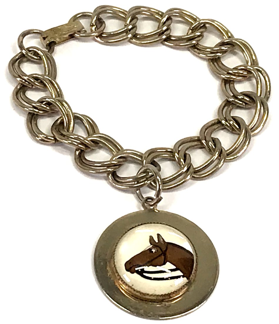 Vintage Essex crystal horse medal  goldtone metal chain  bracelet. (1 of 8)