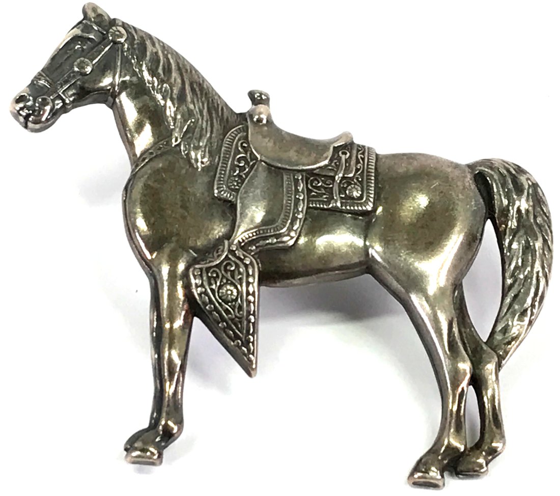 Vintage sterling silver horse with saddle large pin brooch (1 of 9)