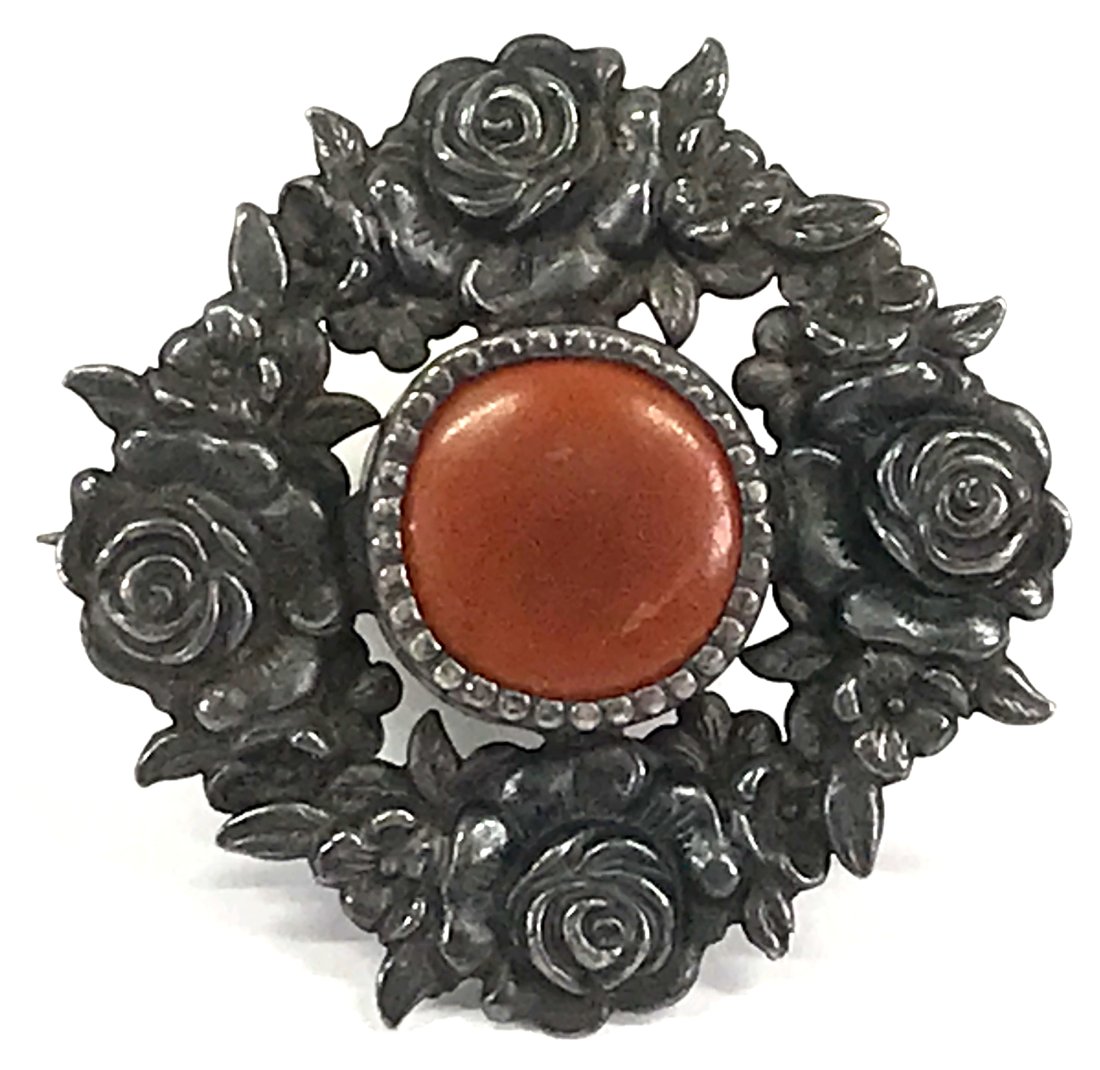 Antique victorian tagua nut flowers & leaves pin brooch (1 of 5)